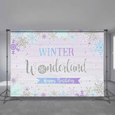 Aperturee - Purple Snowflake Winter Wood 1st Birthday Backdrop
